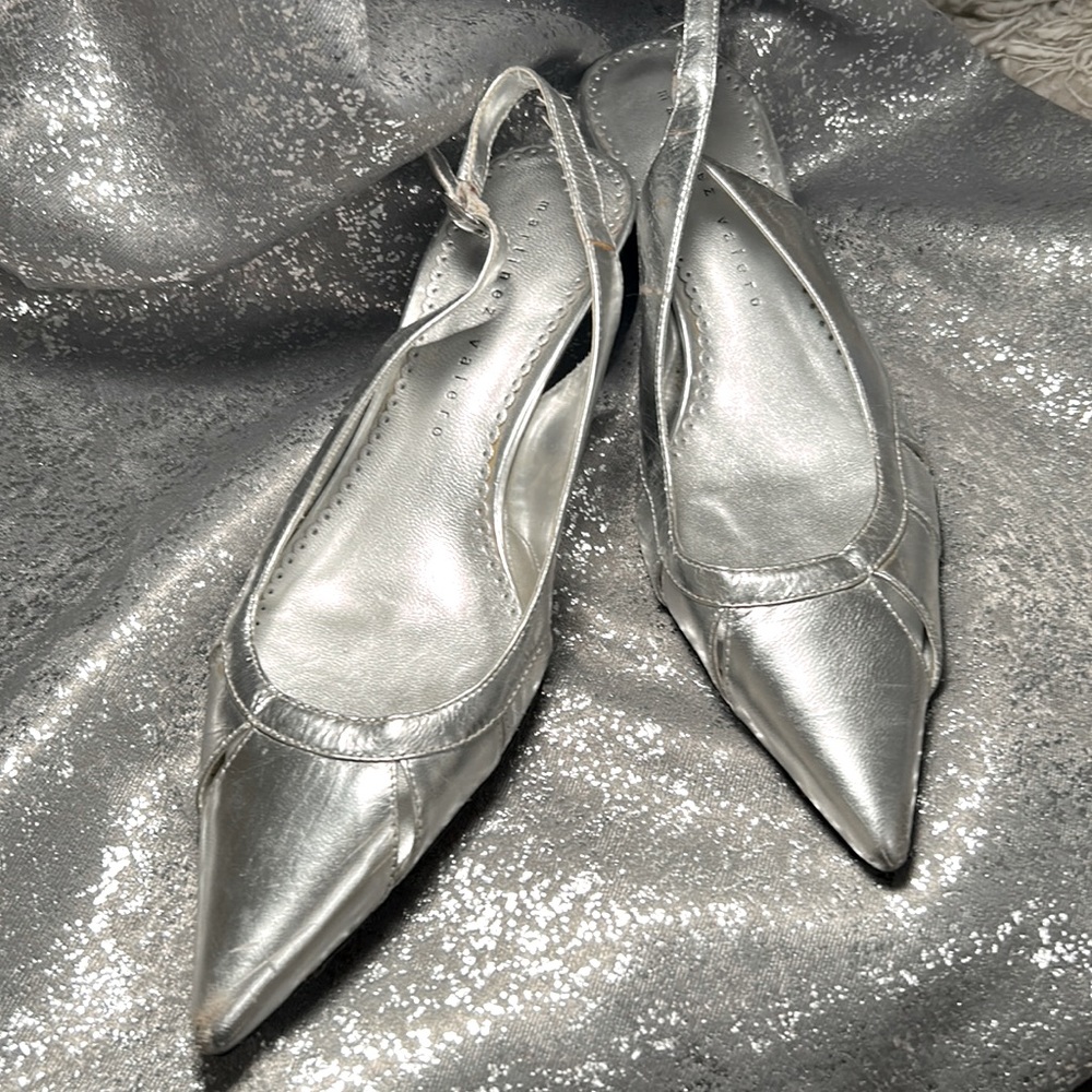 Silver low heeled sling back pumps by Martinez Valero very classy and elegant